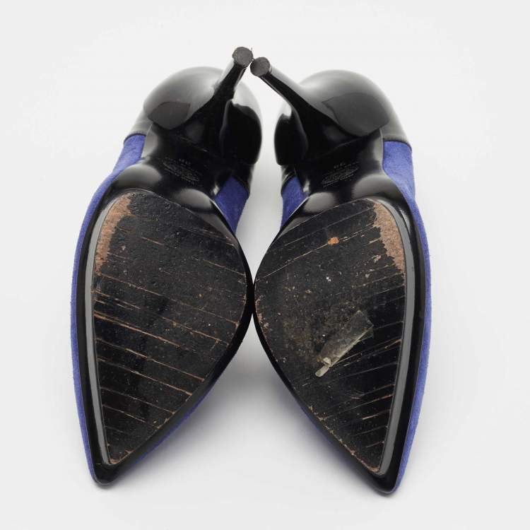 Pre Owned Versace Blue/Black Suede and Patent Leather Platform Pumps Size 38