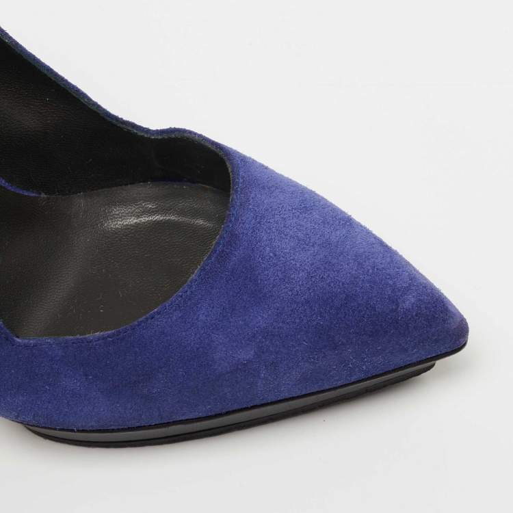 Pre Owned Versace Blue/Black Suede and Patent Leather Platform Pumps Size 38