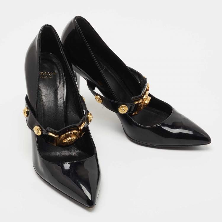 Pre Owned Versace Black Patent Leather Medusa Mary Jane Pumps Size 39