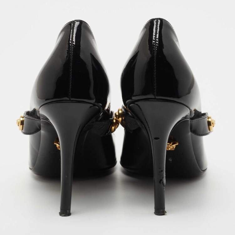 Pre Owned Versace Black Patent Leather Medusa Mary Jane Pumps Size 39