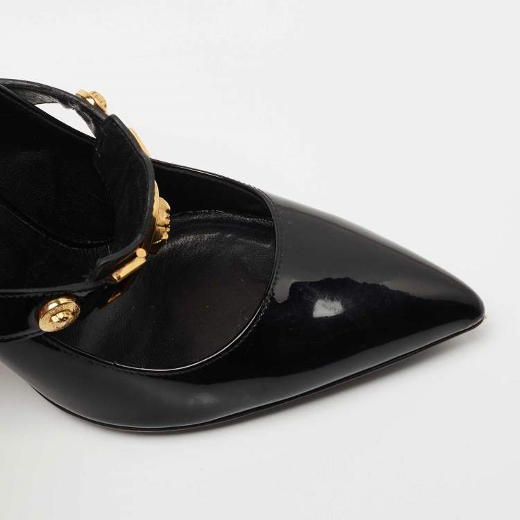 Pre Owned Versace Black Patent Leather Medusa Mary Jane Pumps Size 39