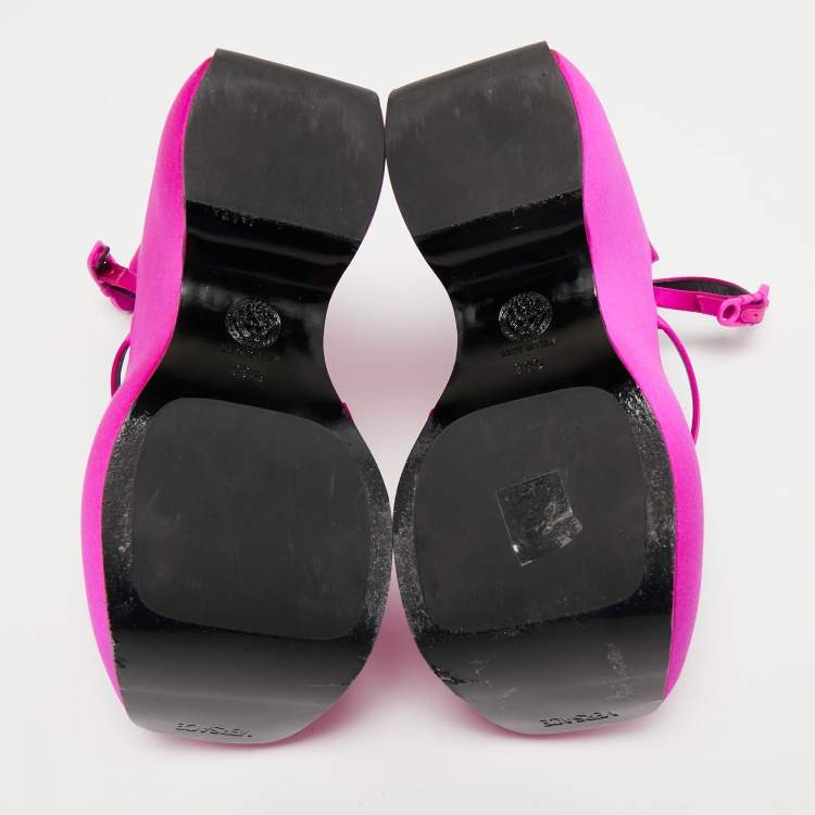 Pre Owned Versace Fuchsia Satin Triplatform Sandals Size 38.5