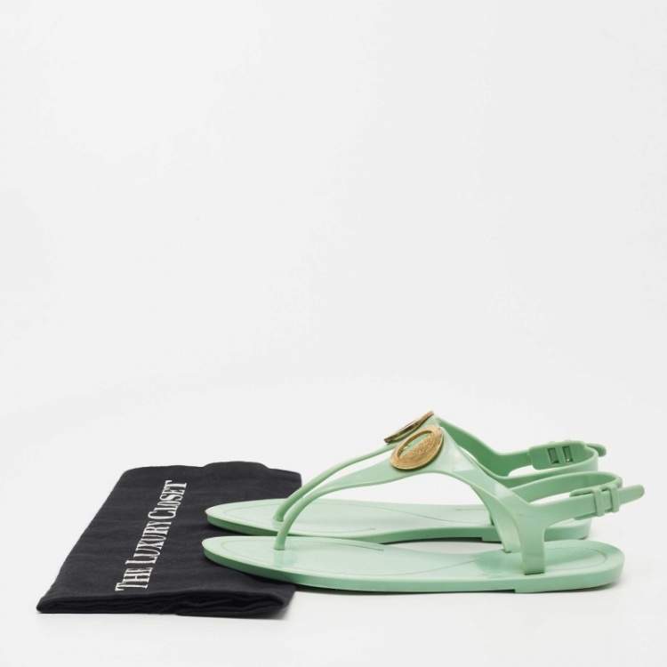 Pre Owned Versace Green Rubber Slingback Sandals Size 38