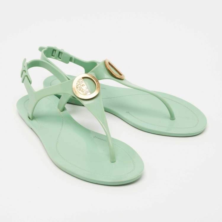 Pre Owned Versace Green Rubber Slingback Sandals Size 38