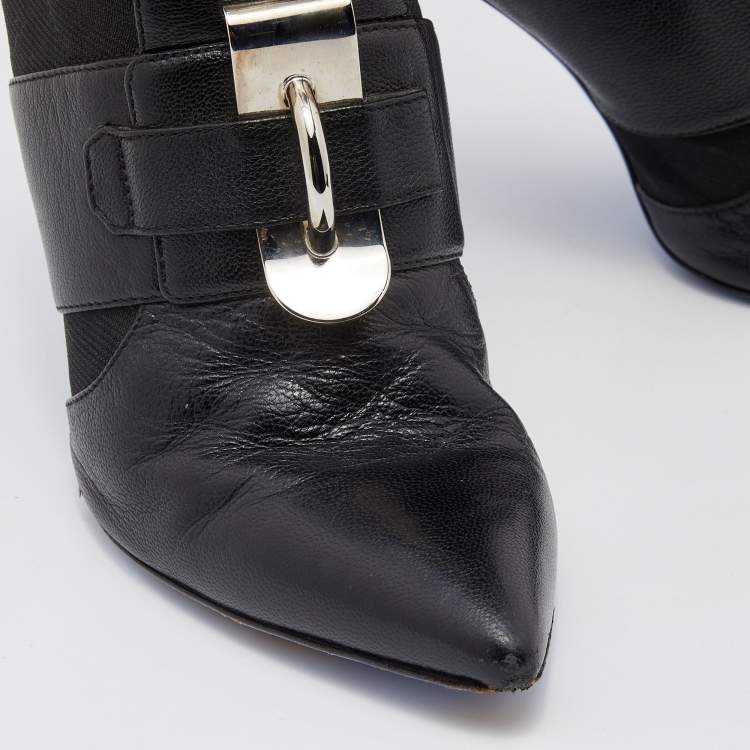 Pre Owned Versace Black Stretch Fabric and Leather Knee Length Boots Size 41