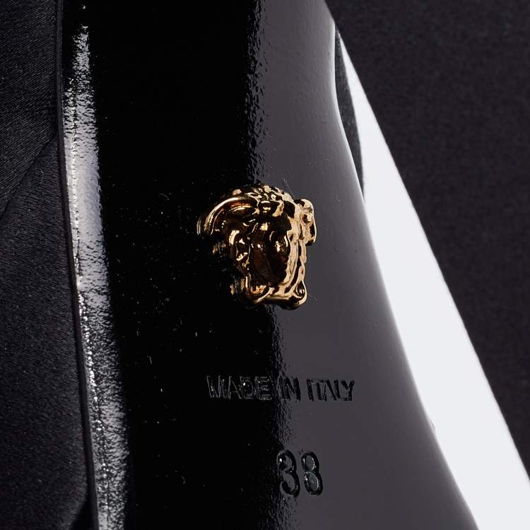 Pre Owned Versace Black Satin Medusa Aevitas Double Platform Pumps Size 38