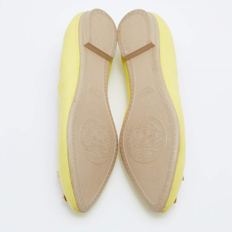 Pre Owned Versace Yellow Leather Medusa Ballet Flats Size 38