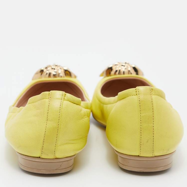 Pre Owned Versace Yellow Leather Medusa Ballet Flats Size 38