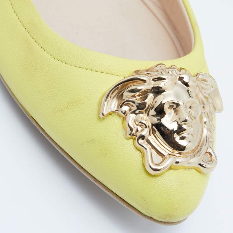 Pre Owned Versace Yellow Leather Medusa Ballet Flats Size 38