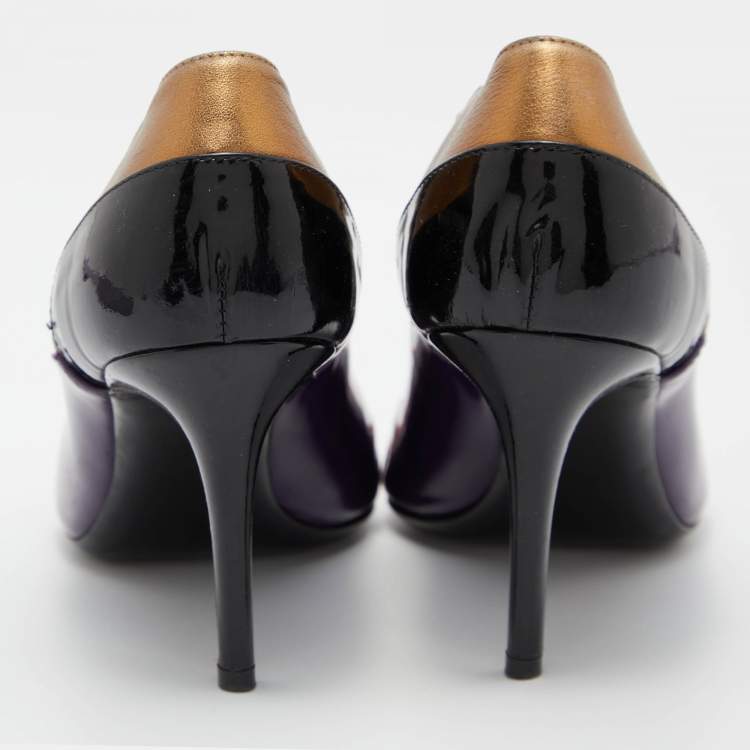 Pre Owned Versace Multicolour Patent Leather,Suede and Leather Booties Size 36.5