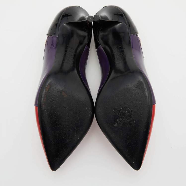Pre Owned Versace Multicolour Patent Leather,Suede and Leather Booties Size 36.5