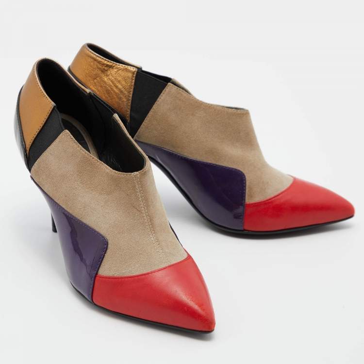 Pre Owned Versace Multicolour Patent Leather,Suede and Leather Booties Size 36.5