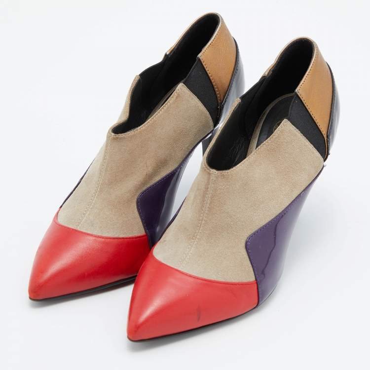 Pre Owned Versace Multicolour Patent Leather,Suede and Leather Booties Size 36.5