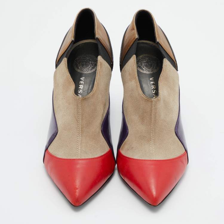 Pre Owned Versace Multicolour Patent Leather,Suede and Leather Booties Size 36.5