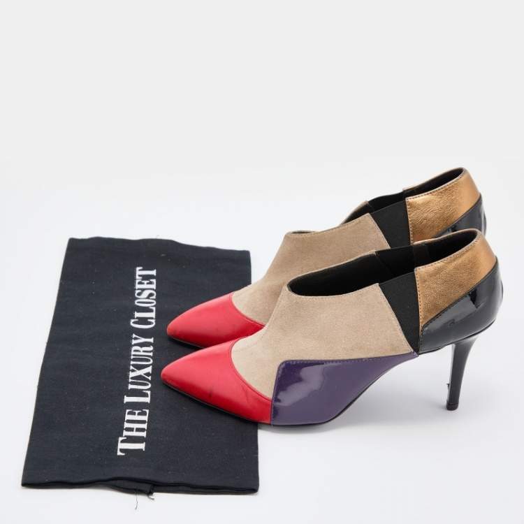 Pre Owned Versace Multicolour Patent Leather,Suede and Leather Booties Size 36.5