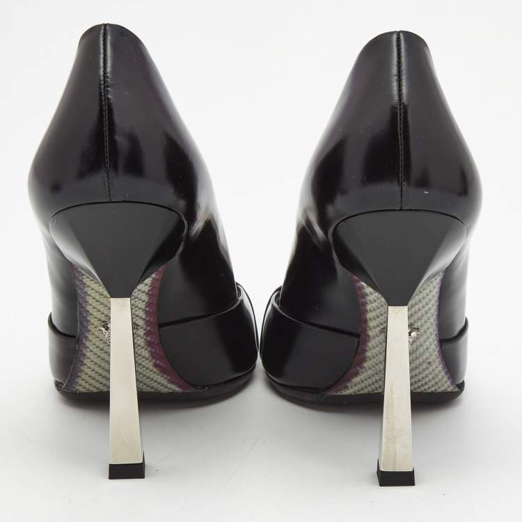 Pre Owned Versace Black Leather Medussa Metal Heel Pumps Size 37