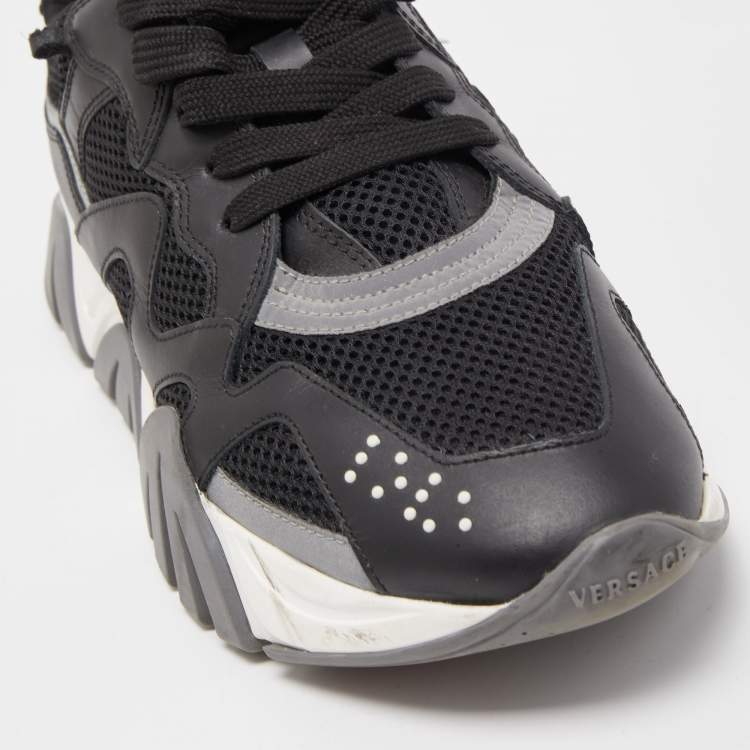 Pre Owned Versace Black/Grey Mesh And Leather Squalo Low Top Sneakers Size 39