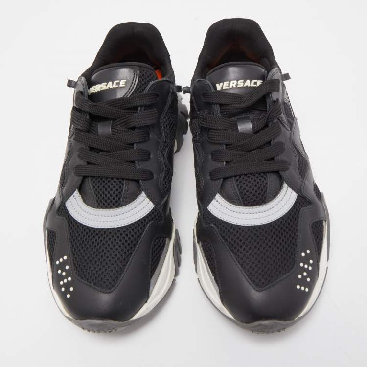 Pre Owned Versace Black/Grey Mesh And Leather Squalo Low Top Sneakers Size 39