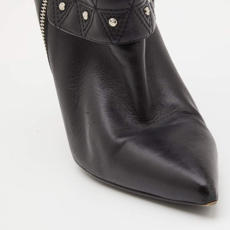 Pre Owned Versace Black Leather Quilted Studded Fold Ankle Booties Size 41
