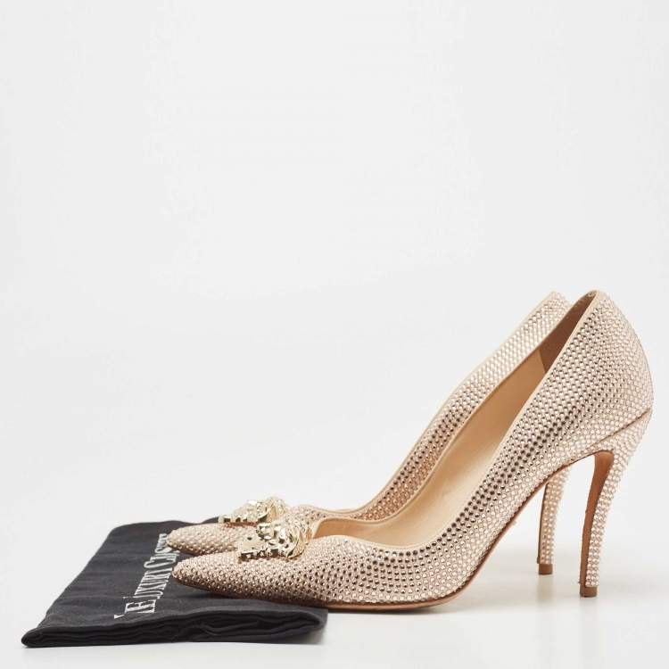 Pre Owned Versace Pink Crystal Embellished Leather Medusa Pumps Size 39