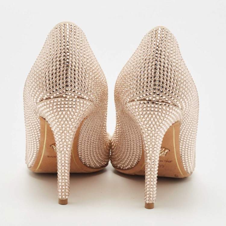 Pre Owned Versace Pink Crystal Embellished Leather Medusa Pumps Size 39