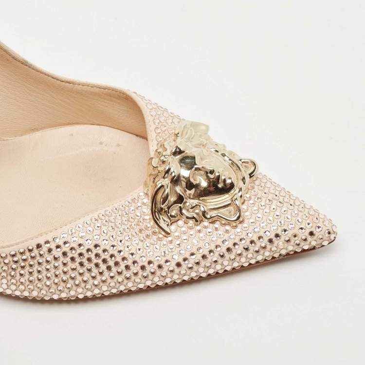 Pre Owned Versace Pink Crystal Embellished Leather Medusa Pumps Size 39