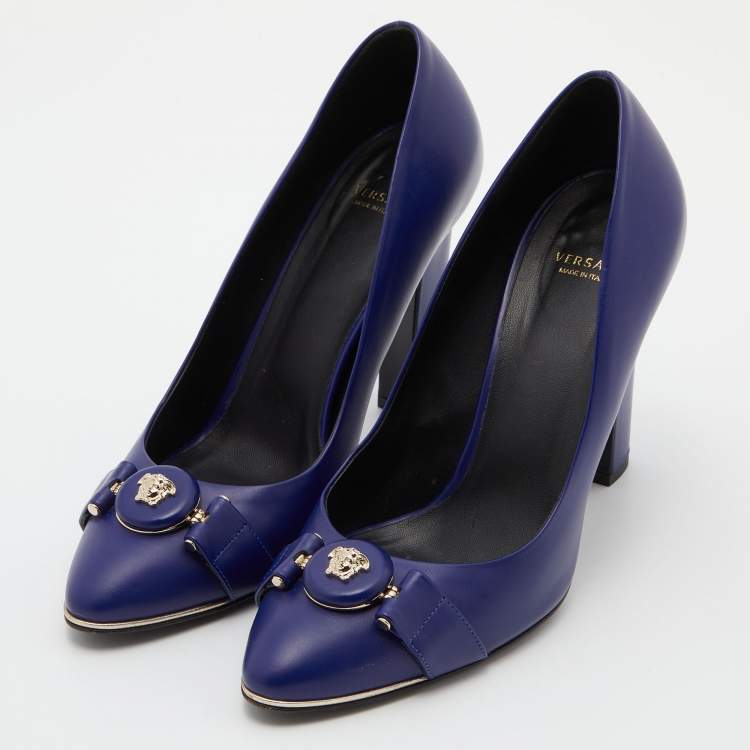 Pre Owned Versace Blue Leather Icon Medusa Pumps Size 39