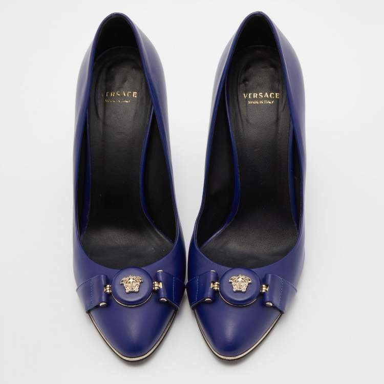 Pre Owned Versace Blue Leather Icon Medusa Pumps Size 39