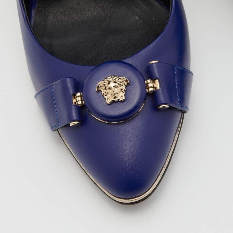 Pre Owned Versace Blue Leather Icon Medusa Pumps Size 39