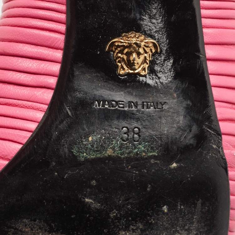 Pre Owned Versace Pink Pleated Leather Plisse Mules Size 38