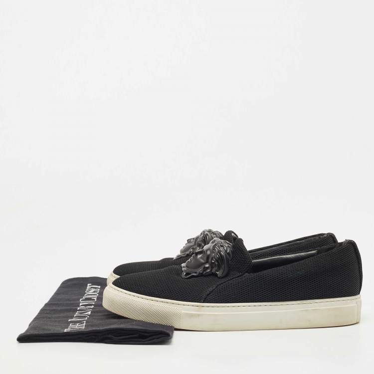 Pre Owned Versace Black Mesh Medusa Slip On Sneakers Size 37.5