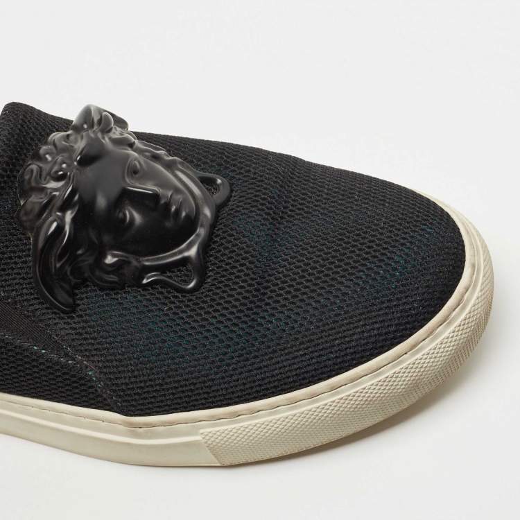 Pre Owned Versace Black Mesh Medusa Slip On Sneakers Size 37.5