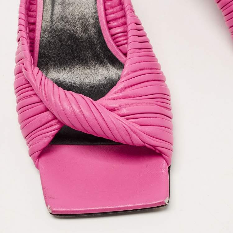 Pre Owned Versace Pink Pleated Leather Plisse Slide Sandals Size 38