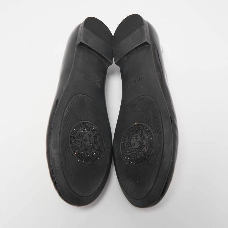 Pre Owned Versace Black Patent Leather Medusa Ballet Flats Size 38