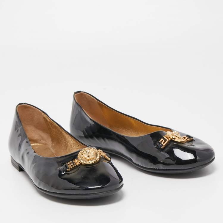 Pre Owned Versace Black Patent Leather Medusa Ballet Flats Size 38