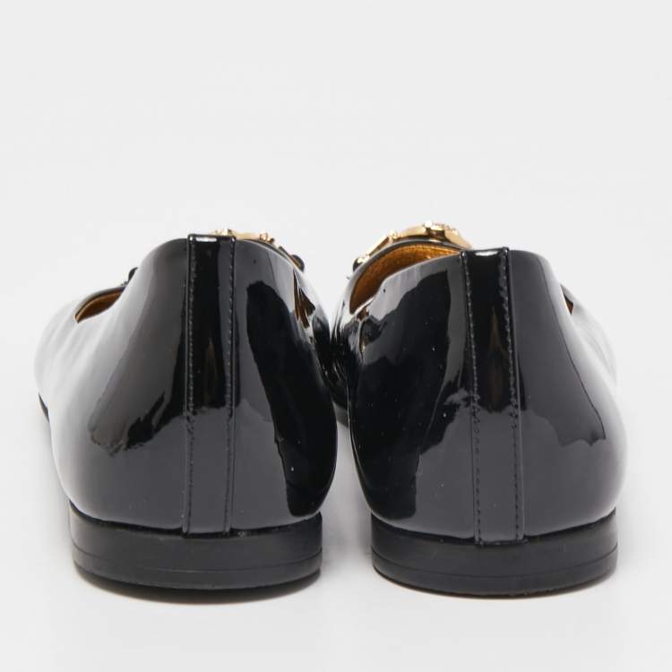 Pre Owned Versace Black Patent Leather Medusa Ballet Flats Size 38