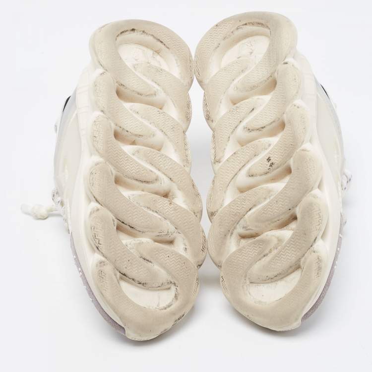Pre Owned Versace White/Grey Mesh And Nubuck Leather Chain Reaction Sneakers Size 37