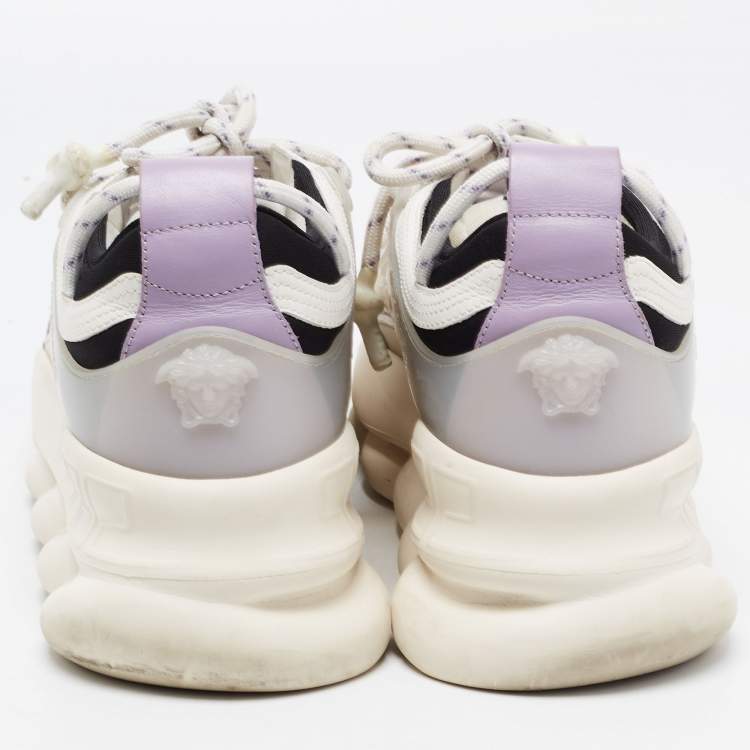 Pre Owned Versace White/Grey Mesh And Nubuck Leather Chain Reaction Sneakers Size 37