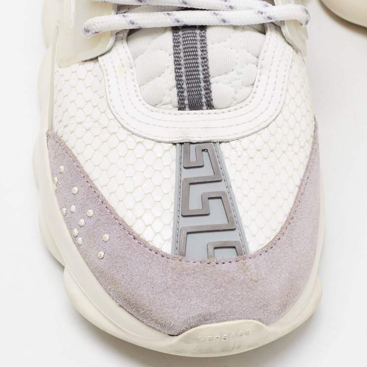 Pre Owned Versace White/Grey Mesh And Nubuck Leather Chain Reaction Sneakers Size 37