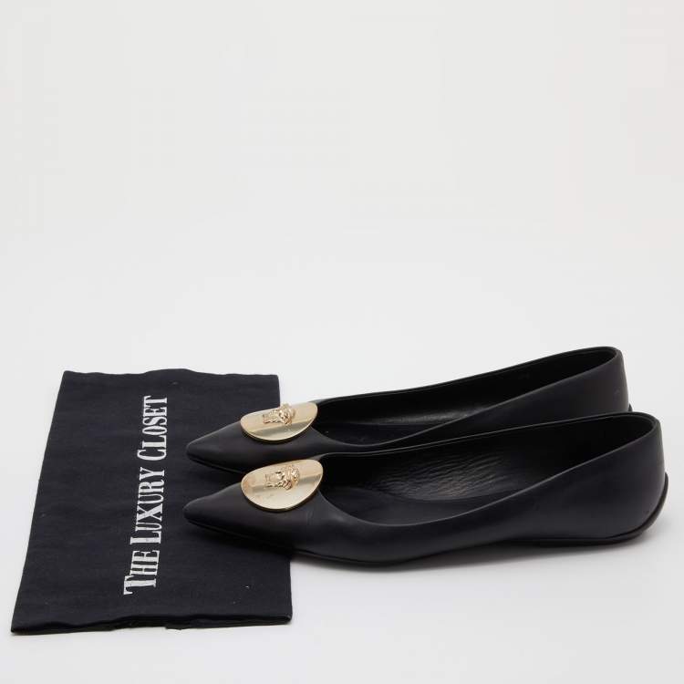 Pre Owned Versace Black Leather Medusa Ballet Flats Size 39