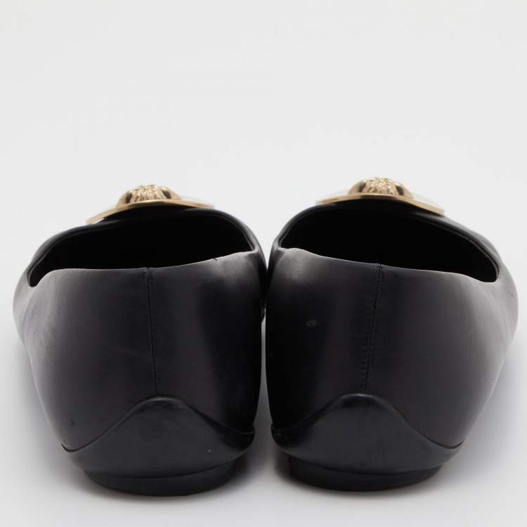 Pre Owned Versace Black Leather Medusa Ballet Flats Size 39