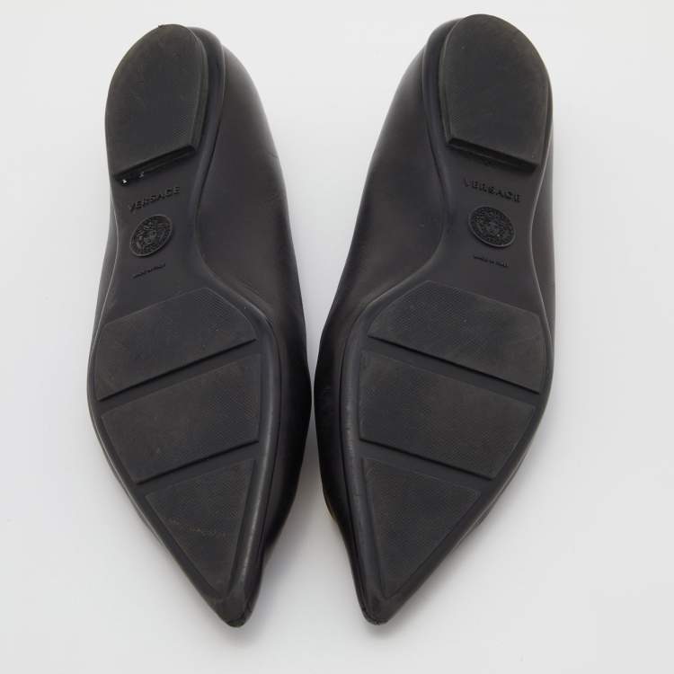 Pre Owned Versace Black Leather Medusa Ballet Flats Size 39