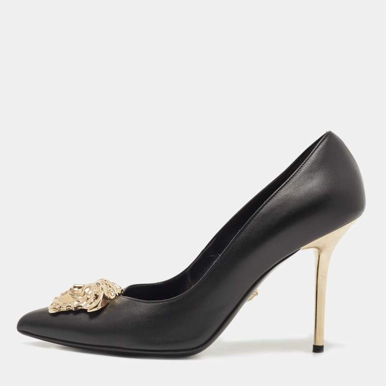 New Versace Black Leather Triple Platform Gold Medusa Shoes Sandals It.35 -  US 5 at 1stDibs | versace black and gold heels, black and gold versace heels,  versace black and gold shoes