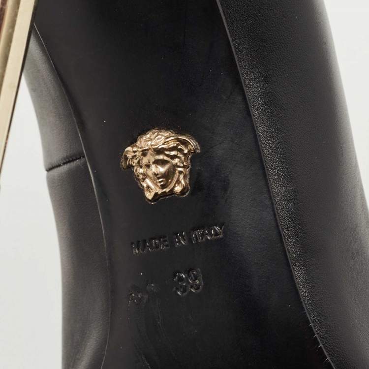 Pre Owned Versace Black Leather Medusa Pointed Toe Pumps Size 39