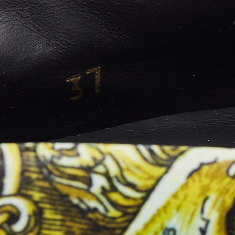 Pre Owned Versace Black/Yellow Floral Printed Leather Medusa Slip On Sneakers Size 37