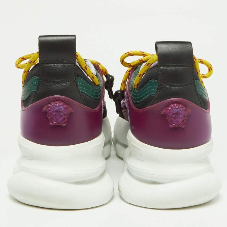 Pre Owned Versace Multicolor Leather and Printed Nylon Chain Reaction Sneakers Size 39