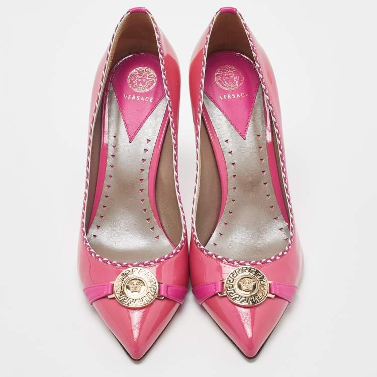 Pre Owned Versace Pink Patent Leather Medusa Pumps Size 38