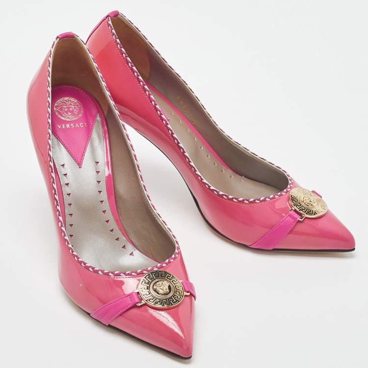 Pre Owned Versace Pink Patent Leather Medusa Pumps Size 38
