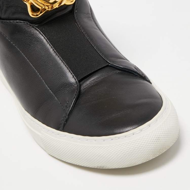 Pre Owned Versace Black Leather Palazzo High Top Sneakers Size 38