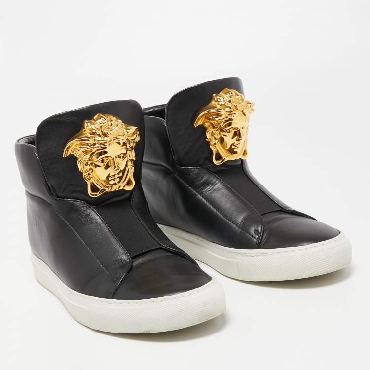 Pre Owned Versace Black Leather Palazzo High Top Sneakers Size 38